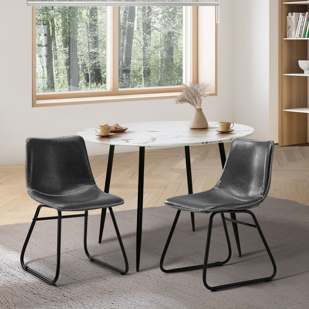 Set of 2 Grey Retro PU Dining Lounge Chairs with Padded Seat