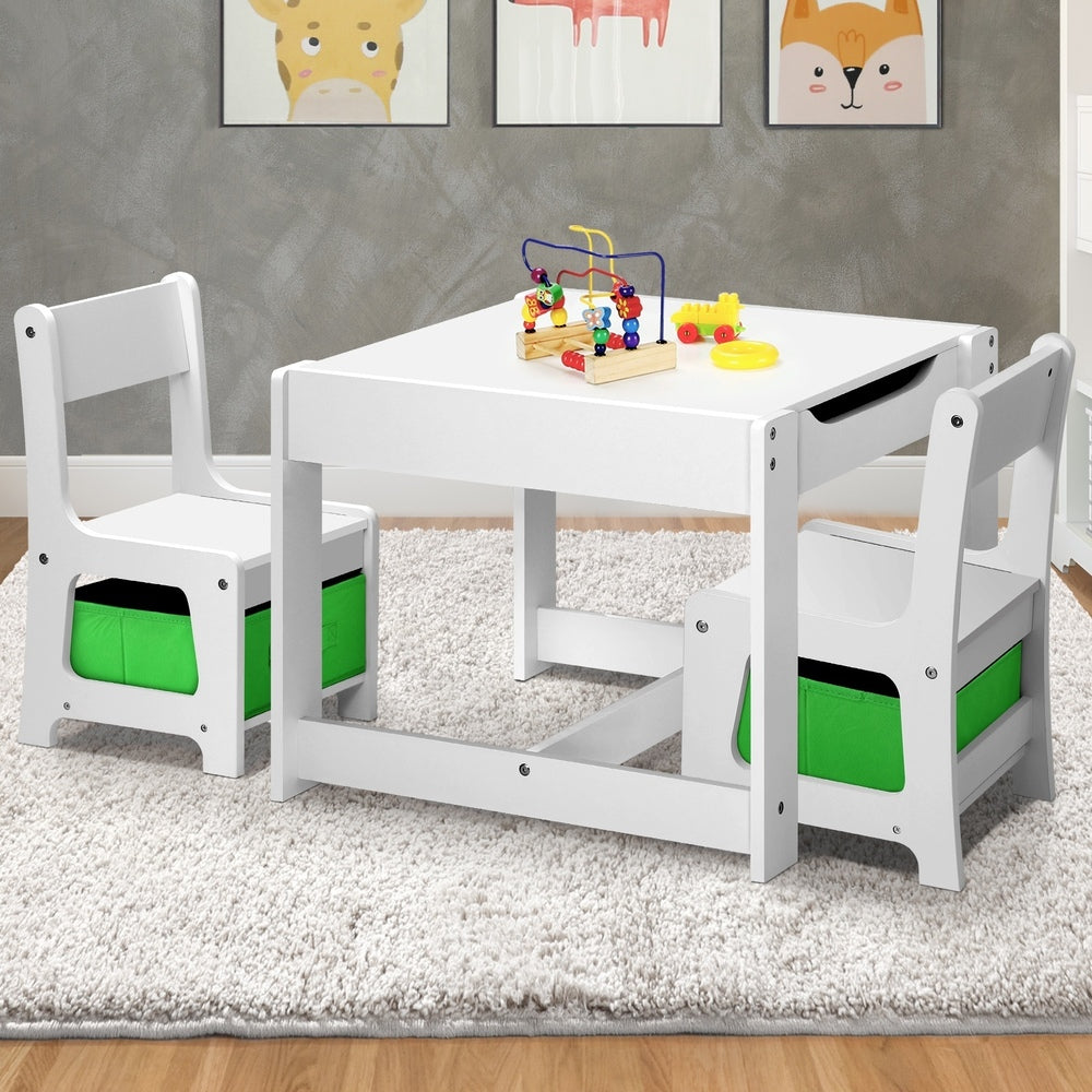 Wooden Kids Table and Chair Set with Storage Box