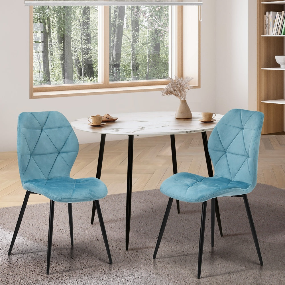 Set of 2 Blue Velvet Dining Chairs