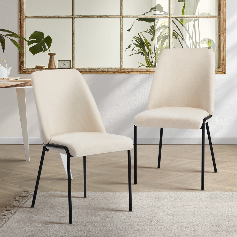 Set of 2 Beige Chenille Fabric Dining Chairs with Padded Seat