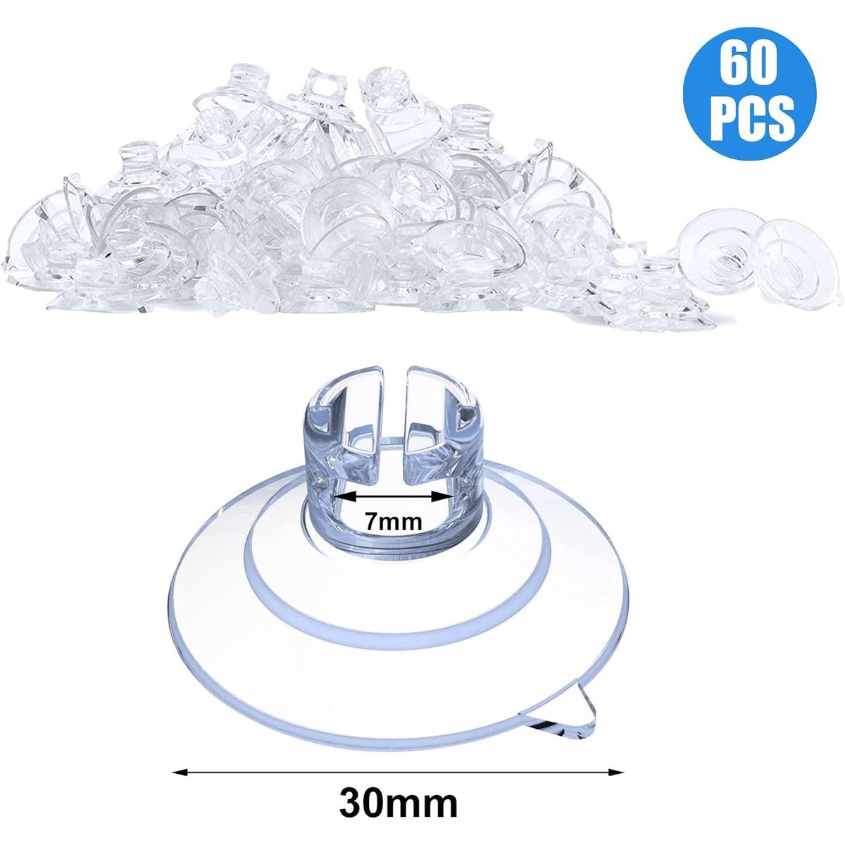 60 pieces - String Light Suction Cups - Suction Cup Hook - String Light Hanging Hooks - Suction Cups for String Lights - Suction Cup Holder for String Lights - Hooks - for party lighting, lighting and Christmas decorations - for windows and glass - transp