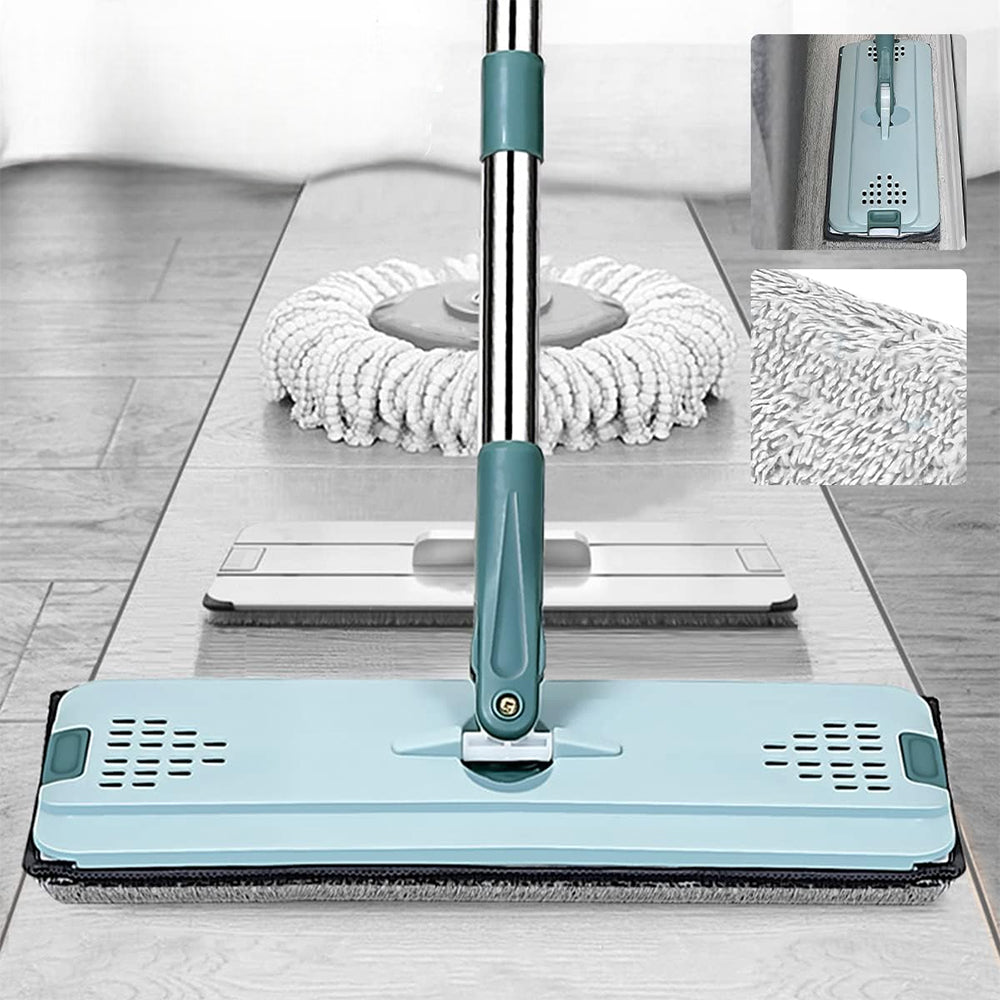 Wet or Dry Usage Hands-Free Mopping System with Bucket and Microfiber Pads