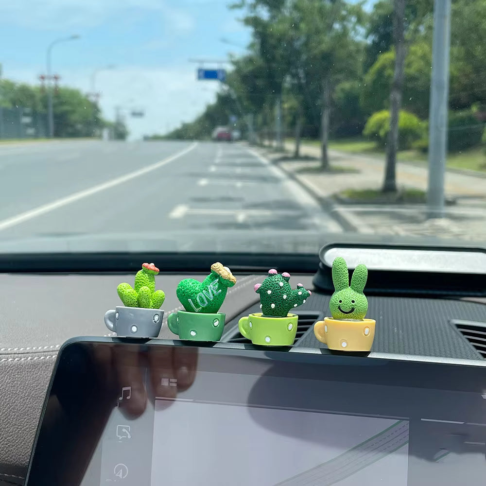 4pcs Resin Succulent Cactus Mini Green Plant Car Crafts