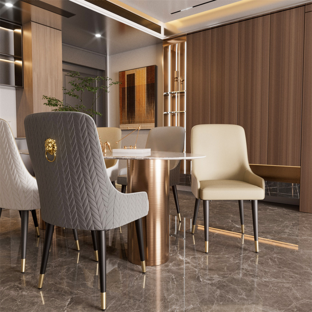 Set of 2 Luxury Microfiber Leather Dining Chairs with Lion Knocker