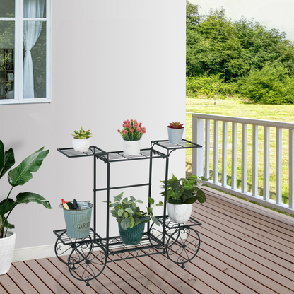 Large Metal Garden Cart Plant Stand Parisian Style Flower Display Rack