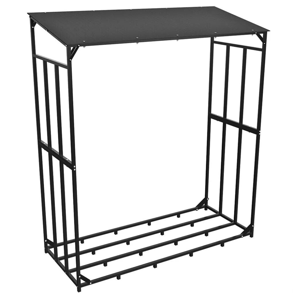 Heavy Duty Outdoor Firewood Storage Metal Log Rack with Top Cover