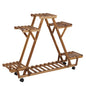 Triangular Plant Shelf 6 Potted Wood Plant Holder Stand Display Storage Rack with Wheels