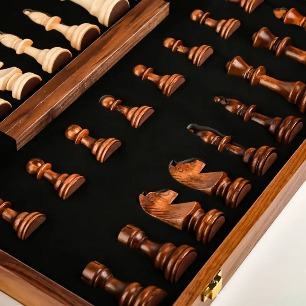 3 in 1 Portable Wooden Chess Board Set with Chess Checkers and Backgammon