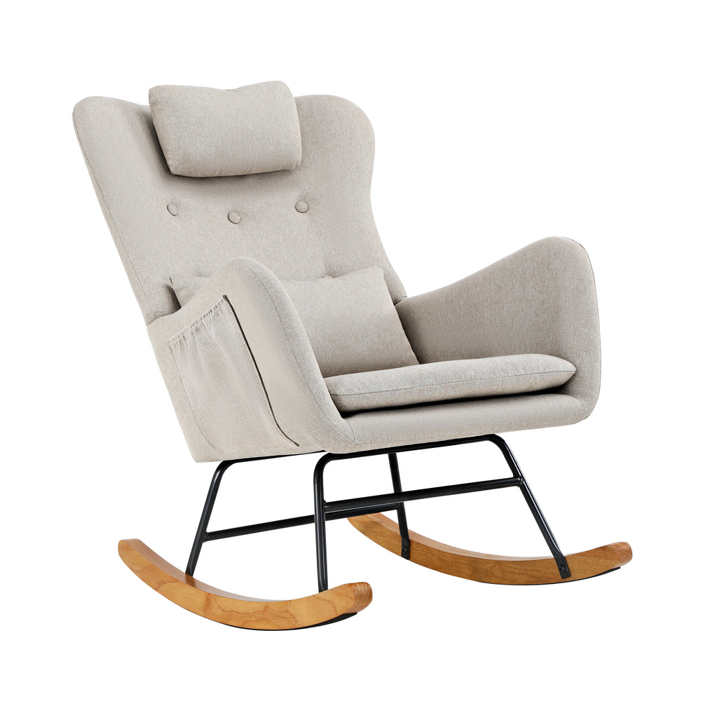 Rocking Armchair with 2 Pillows Beige Linen