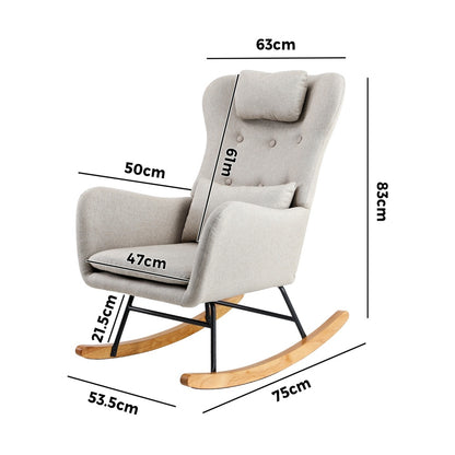Rocking Armchair with 2 Pillows Beige Linen