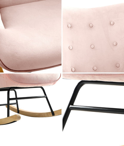 Pink Velvet Upholstered Nursing Rocking Armchair Accent Chair