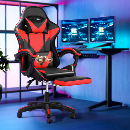 Gaming Chair with Footrest and Massage Pillow Black and Red