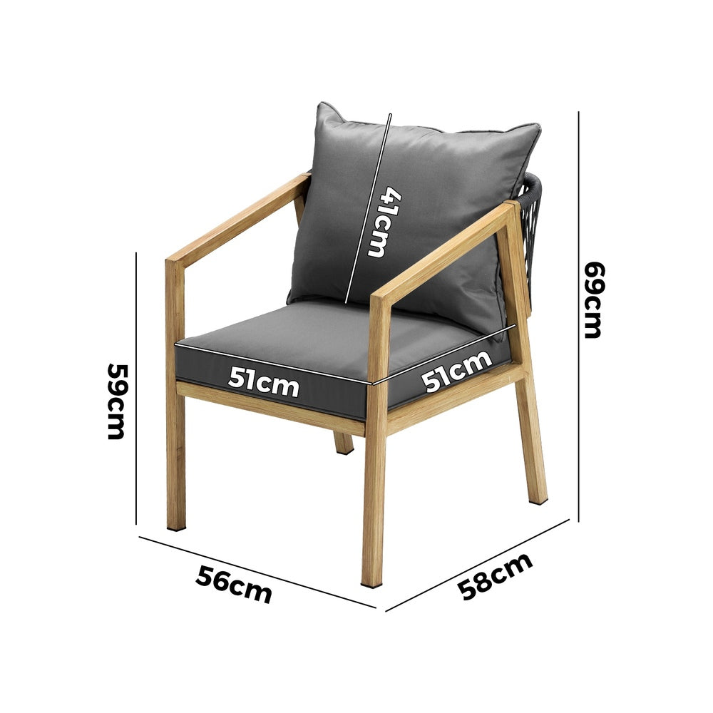 Set of 2 Outdoor Armchairs with Padded Seat and Back Cushions