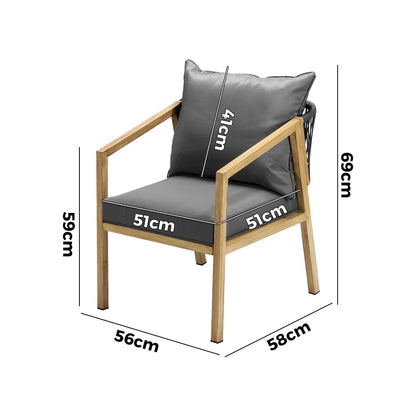 Set of 2 Outdoor Armchairs with Padded Seat and Back Cushions