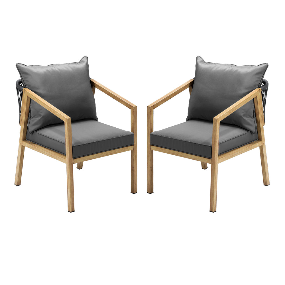 Set of 2 Outdoor Armchairs with Padded Seat and Back Cushions