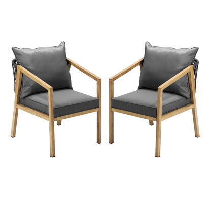 Set of 2 Outdoor Armchairs with Padded Seat and Back Cushions