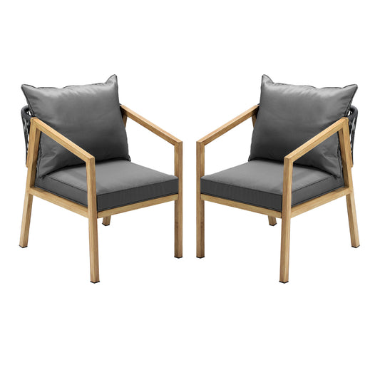 Set of 2 Outdoor Armchairs with Padded Seat and Back Cushions