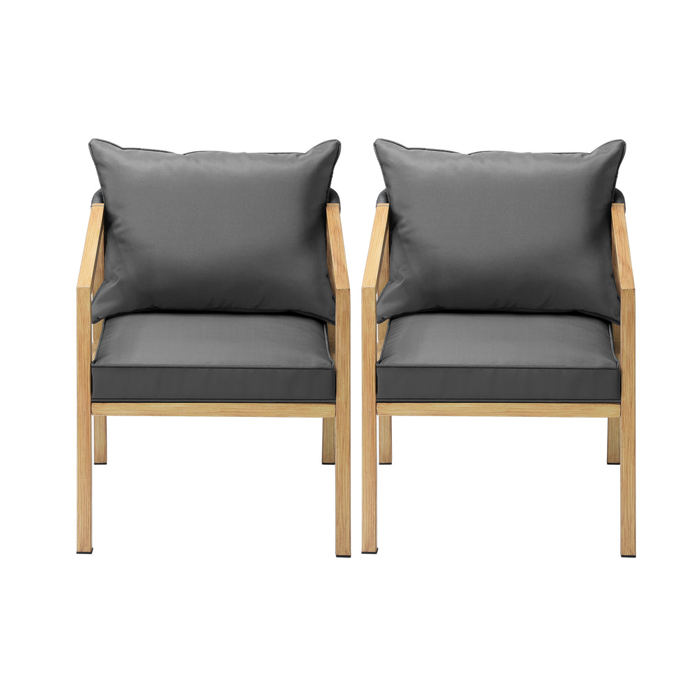 Set of 2 Outdoor Armchairs with Padded Seat and Back Cushions