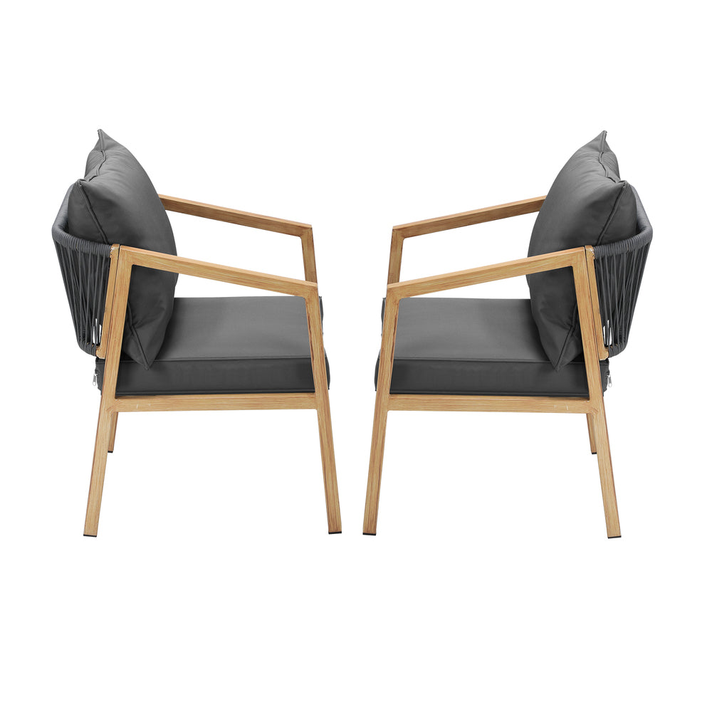 Set of 2 Outdoor Armchairs with Padded Seat and Back Cushions