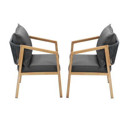 Set of 2 Outdoor Armchairs with Padded Seat and Back Cushions