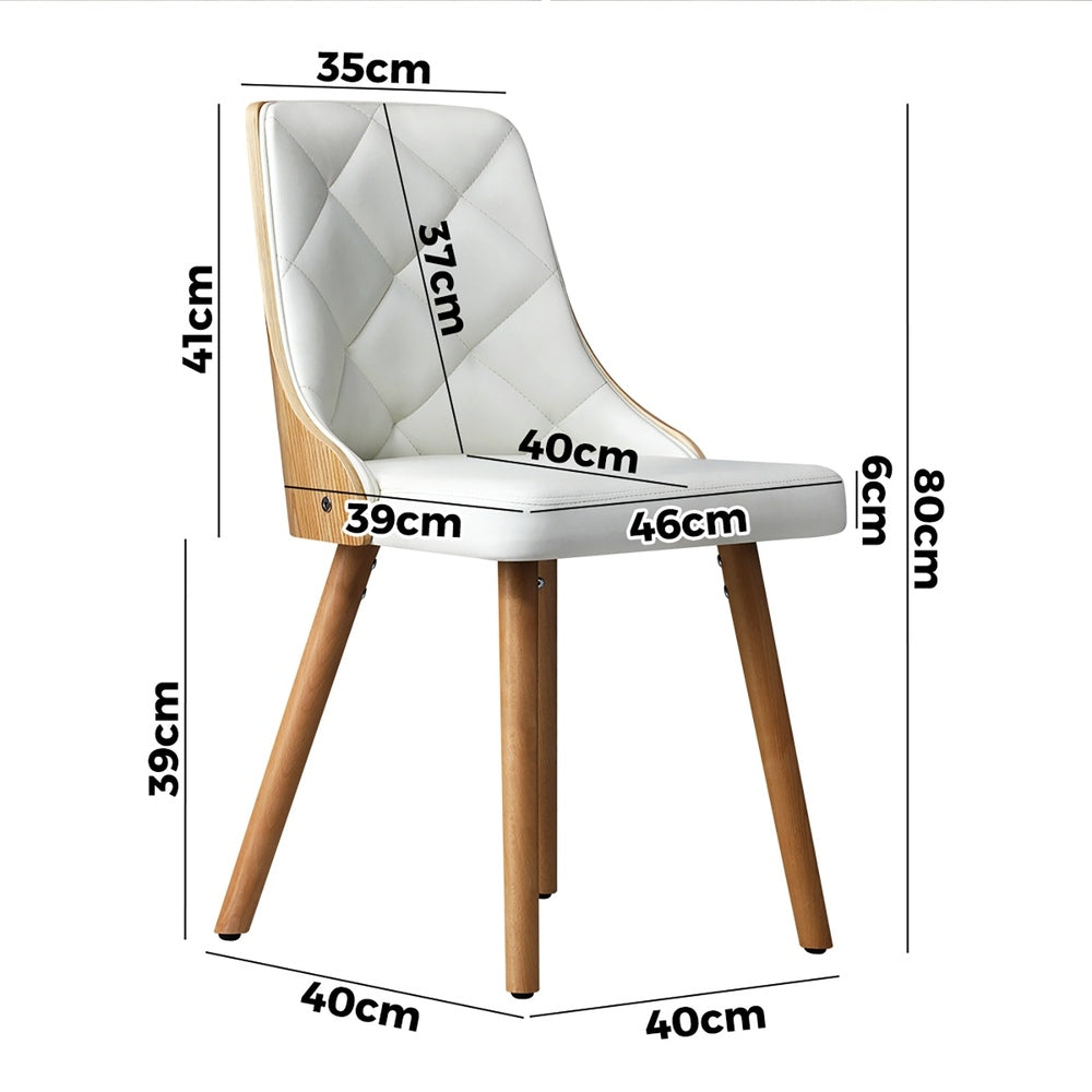 2pcs Wooden Dining Chairs with Faux Leather Seat White
