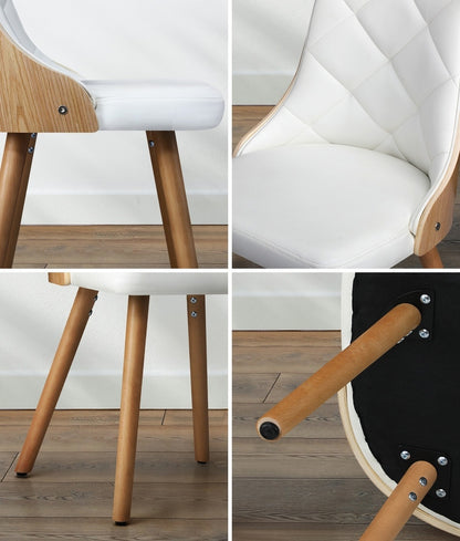 2pcs Wooden Dining Chairs with Faux Leather Seat White