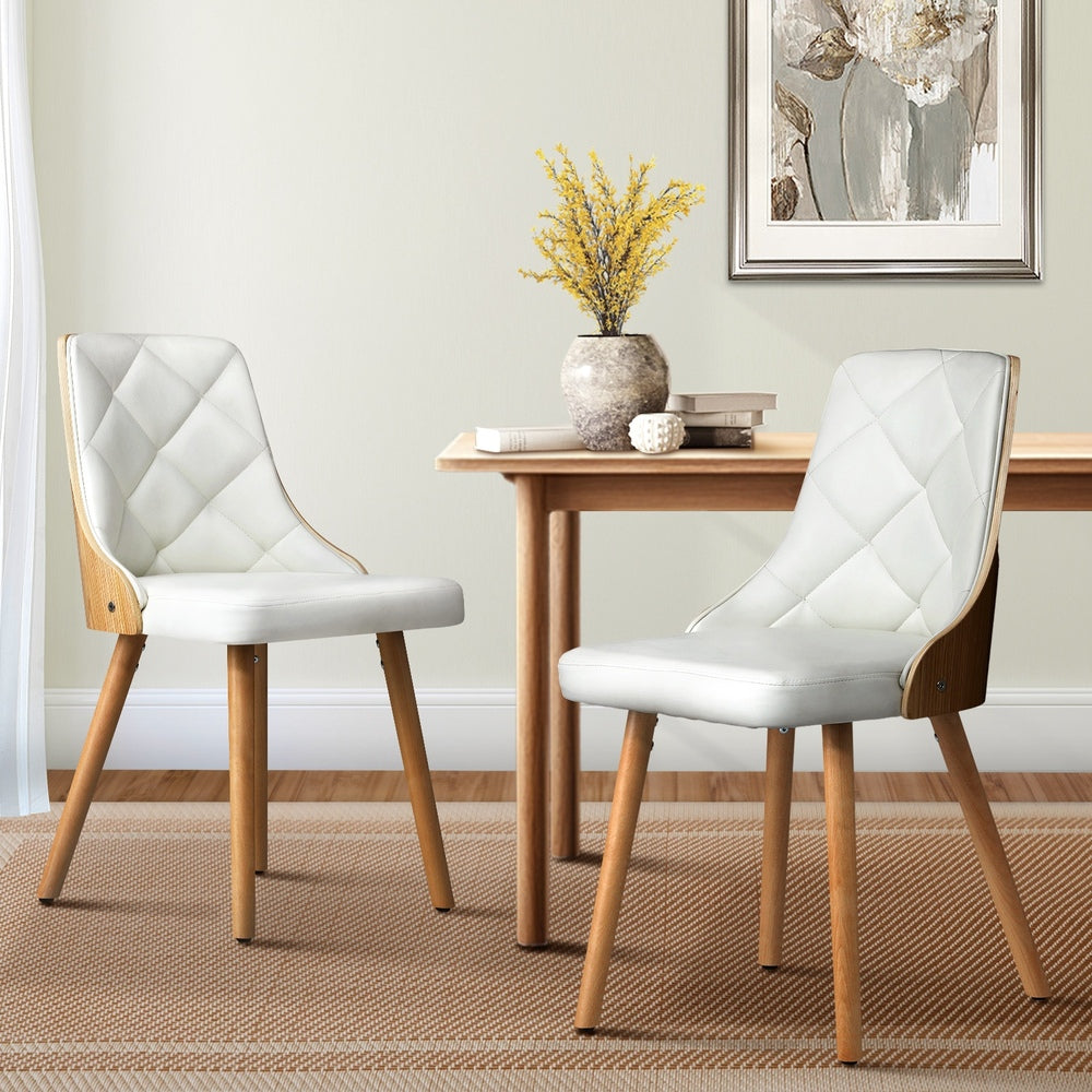 2pcs Wooden Dining Chairs with Faux Leather Seat White