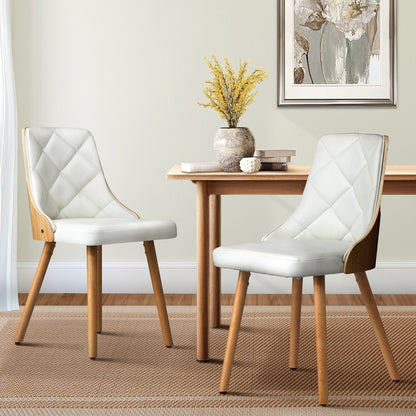 2pcs Wooden Dining Chairs with Faux Leather Seat White