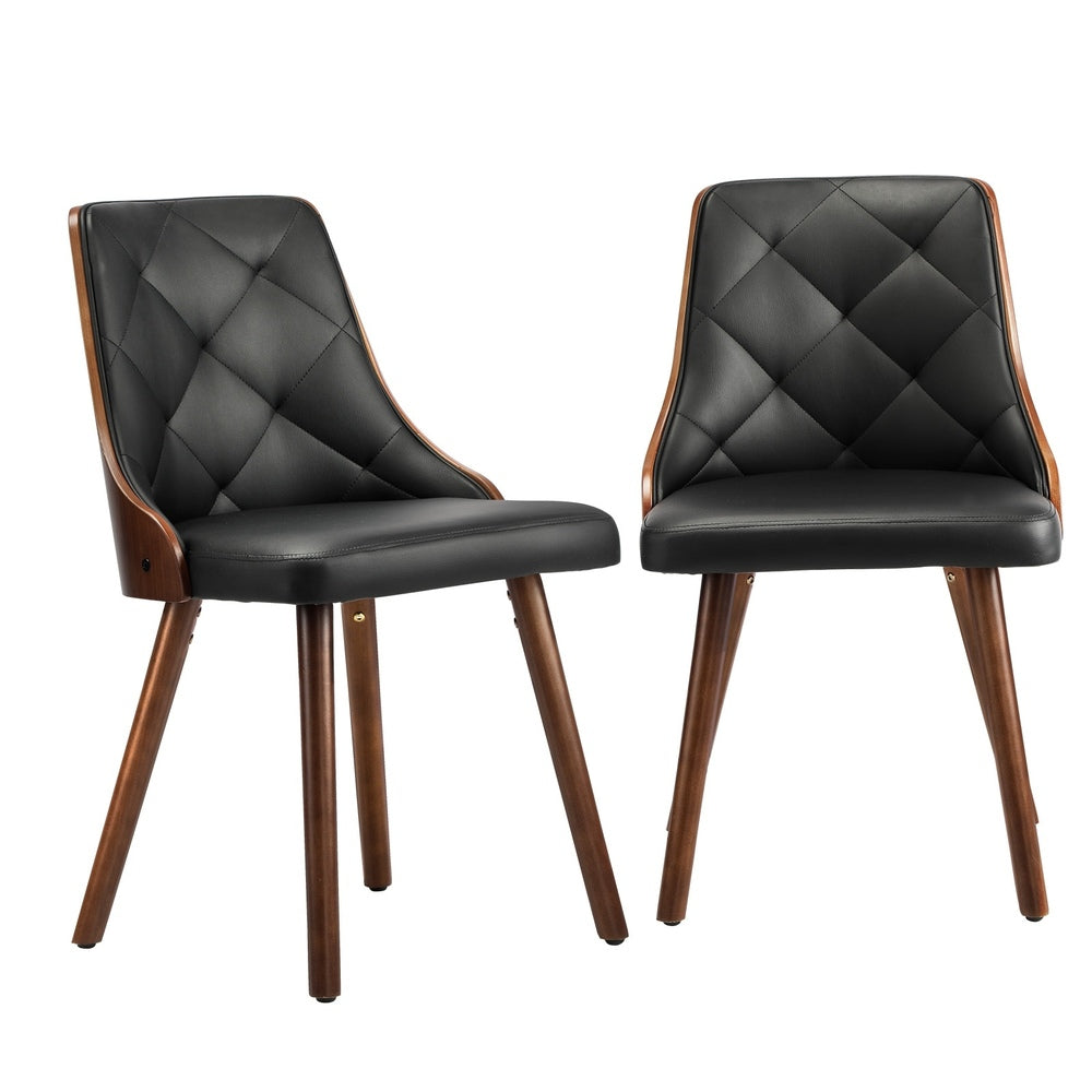 Wooden Dining Chairs with Padded Seat Set of 2 Black