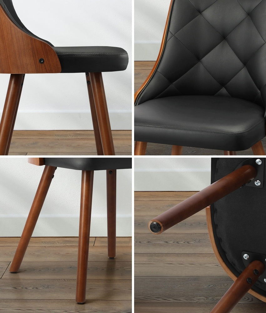 Wooden Dining Chairs with Padded Seat Set of 2 Black