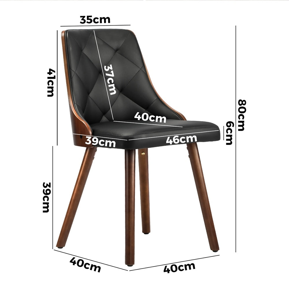 Wooden Dining Chairs with Padded Seat Set of 2 Black
