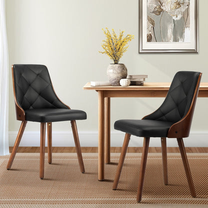 Wooden Dining Chairs with Padded Seat Set of 2 Black