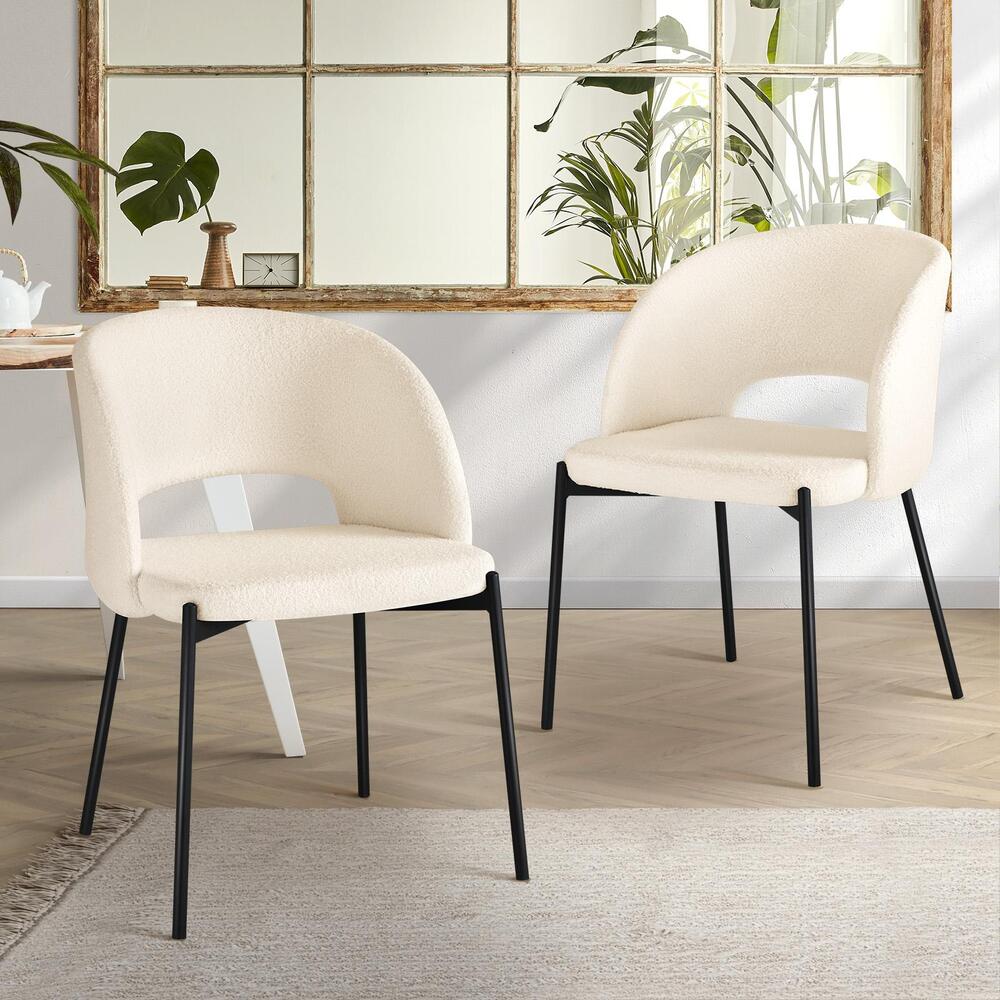 Set of 2 Dining Chairs Sherpa White and Black
