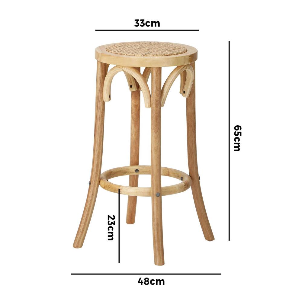 2pcs Bar Stool Dining Chair with Rattan Seat Natural