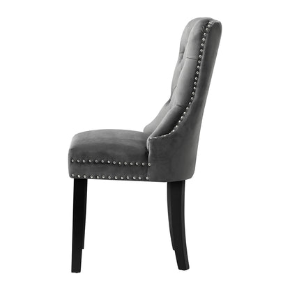 Set of 2 Velvet Dining Chairs French Tufted Grey