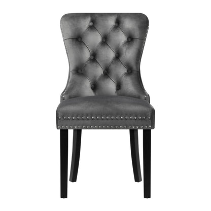 Set of 2 Velvet Dining Chairs French Tufted Grey