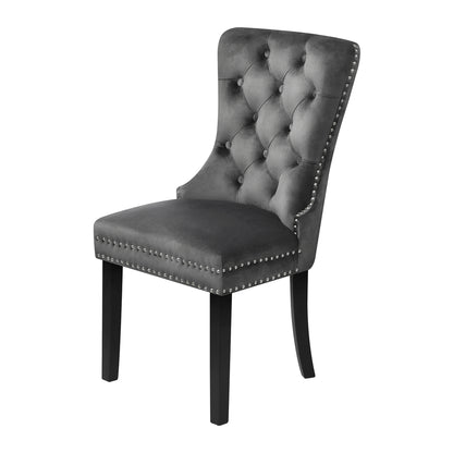 Set of 2 Velvet Dining Chairs French Tufted Grey