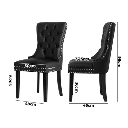 Set of 4 Tufted PU Leather Dining Chairs French Provincial Style Black