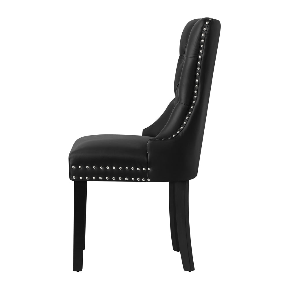 Set of 4 Tufted PU Leather Dining Chairs French Provincial Style Black