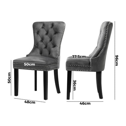 Set of 4 Velvet Tufted Dining Chairs French Provincial Style Grey