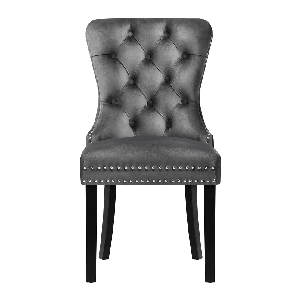 Set of 4 Velvet Tufted Dining Chairs French Provincial Style Grey