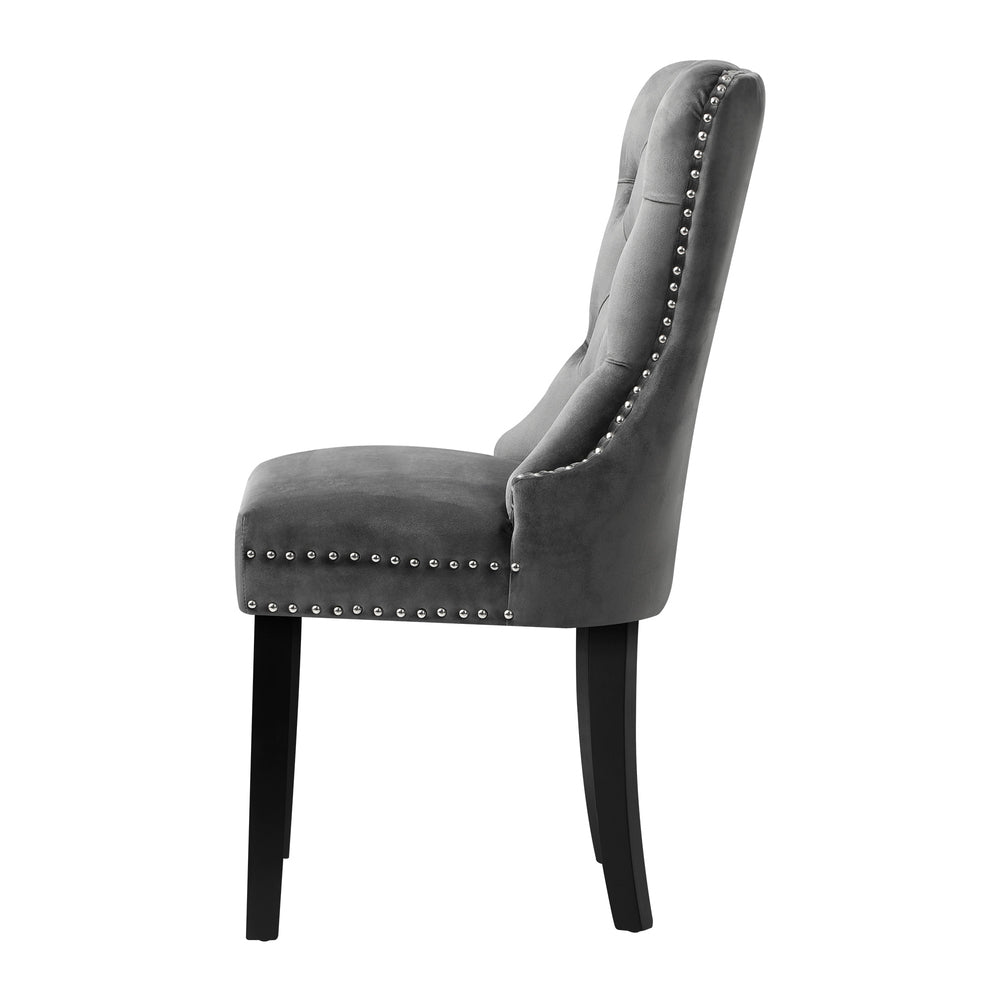 Set of 4 Velvet Tufted Dining Chairs French Provincial Style Grey