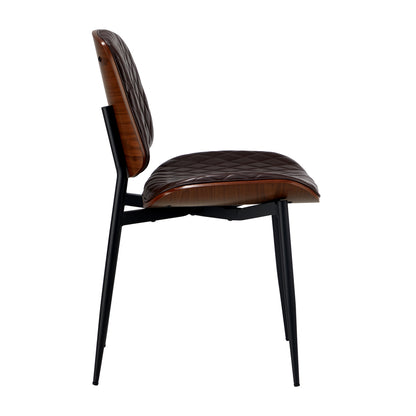 Set of 2 Walnut Dining Chairs with Leather Seat and Metal Legs