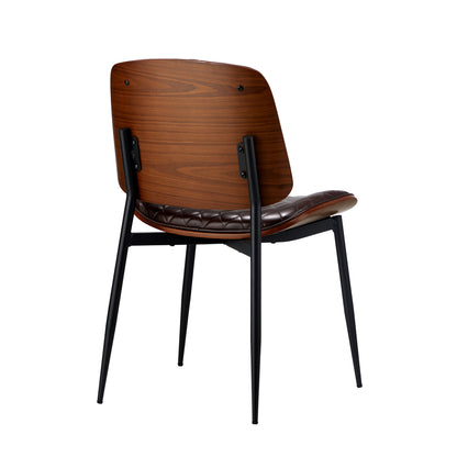 Set of 2 Walnut Dining Chairs with Leather Seat and Metal Legs