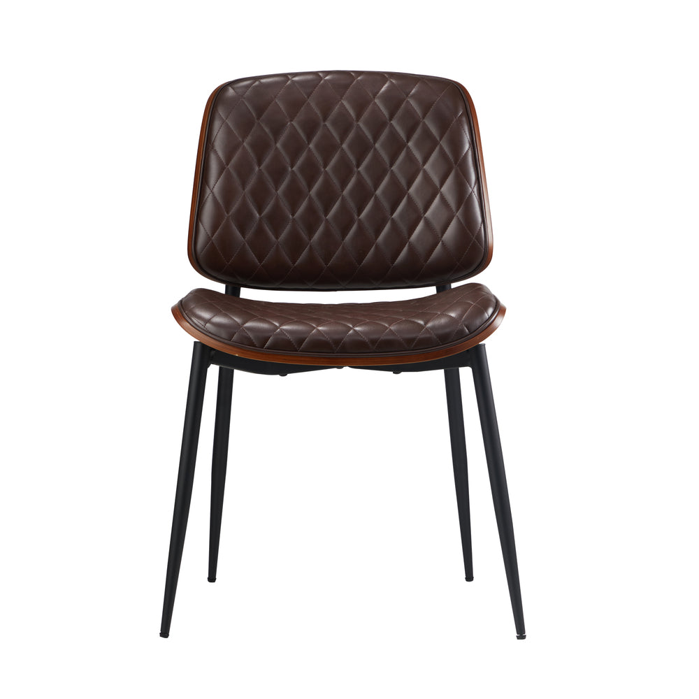 Set of 2 Walnut Dining Chairs with Leather Seat and Metal Legs