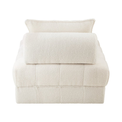 White Armless 1 Seater Boucle Modular Sofa Lounge Chair