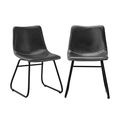 Set of 2 Grey Retro PU Dining Lounge Chairs with Padded Seat