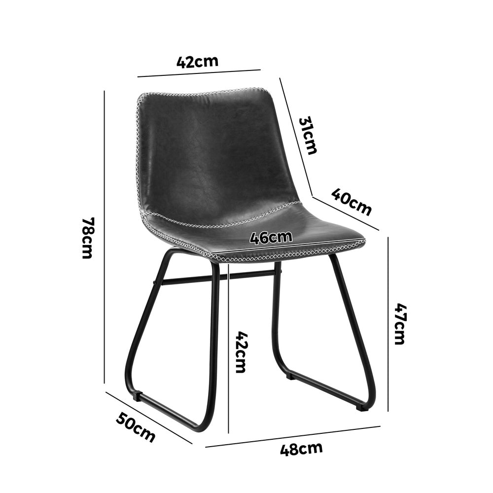 Set of 2 Grey Retro PU Dining Lounge Chairs with Padded Seat