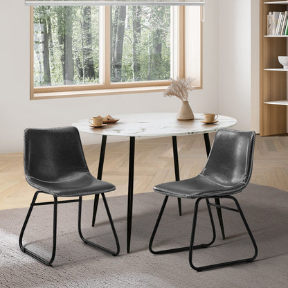 Set of 2 Grey Retro PU Dining Lounge Chairs with Padded Seat