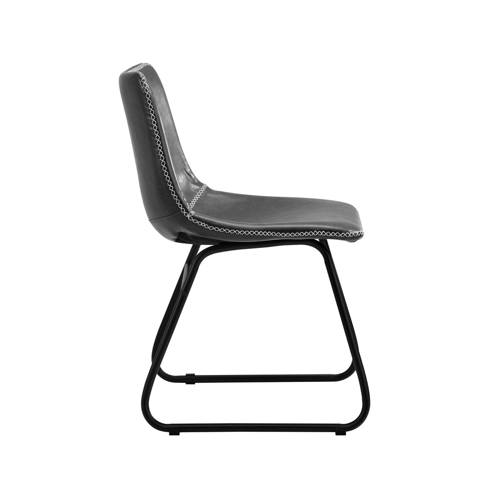 Set of 2 Grey Retro PU Dining Lounge Chairs with Padded Seat